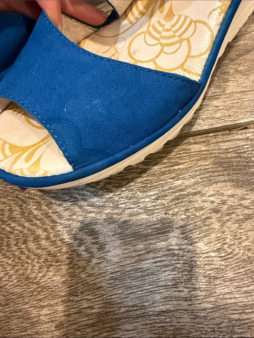 Fly London Yesk Blue Wedge Sandals with Ankle Strap size 37 US 6-6.5